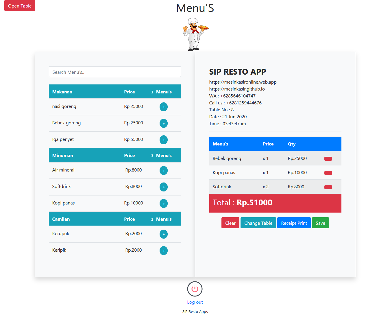 Aplikasi restoran murah dan bisa online android iphone windows sipp -admin kasir waiters